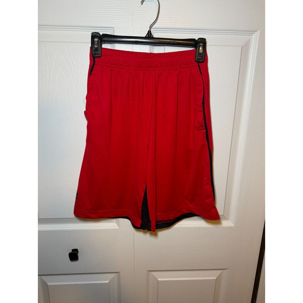 Under Armour Red Black Athletic Basketball Shorts Men's Small Loose Fit